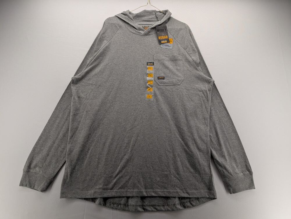 NWT Ariat Men's Rebar Cotton Strong Hooded T-Shirt in Grey size Large